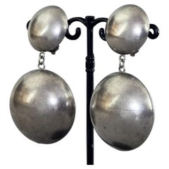Vintage Massive SCOOTER PARIS Sphere Rustic Silver Dangling Earrings
