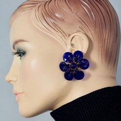 Vintage Massive SHARRA PAGANO Blue Glass Flower Earrings