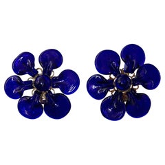 Vintage Massive SHARRA PAGANO Blue Glass Flower Earrings