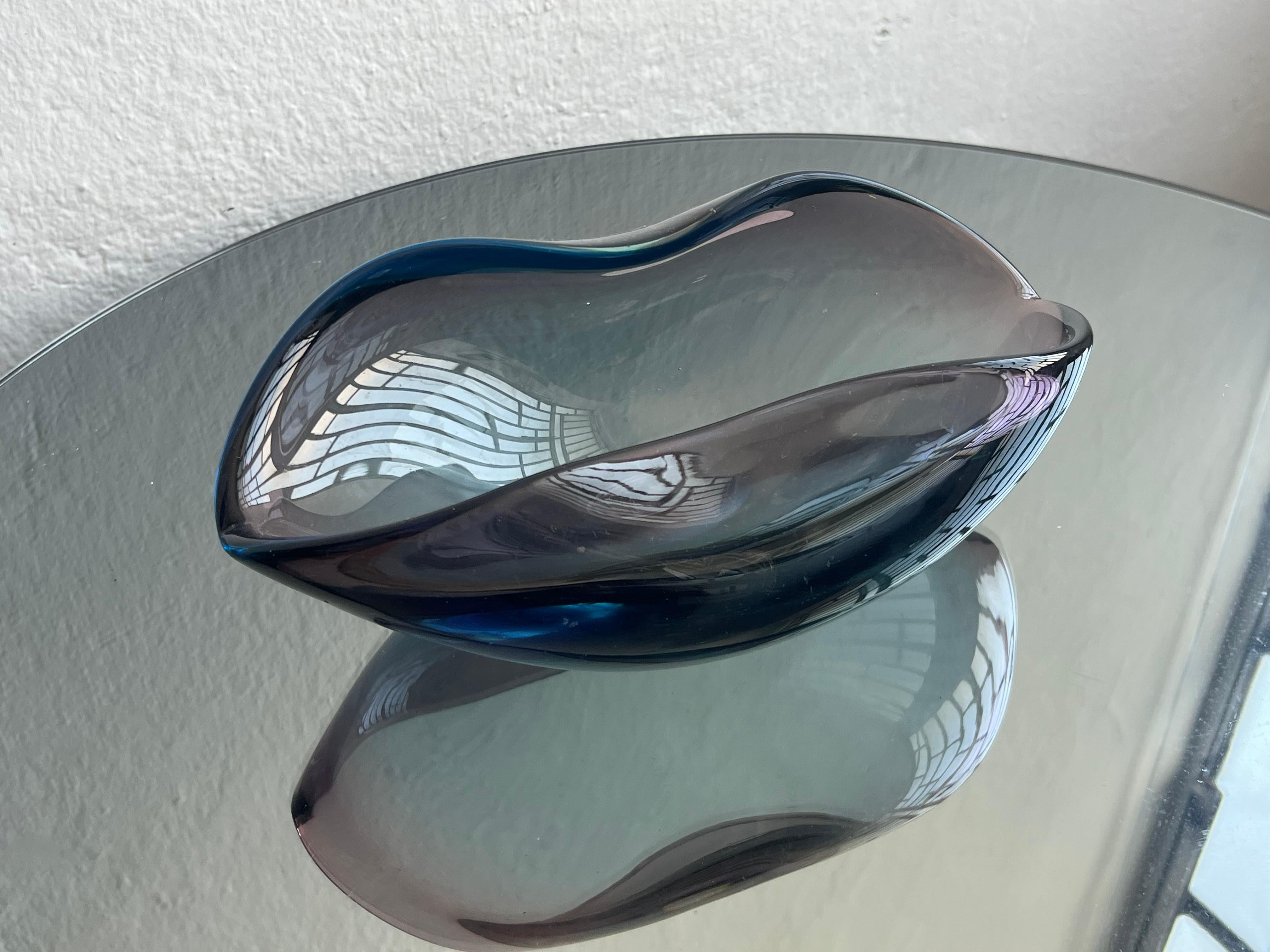 Vintage Massive Murano Glass Sommerso Schale, Blau, klares und violettes flüssiges Glas im Angebot 6