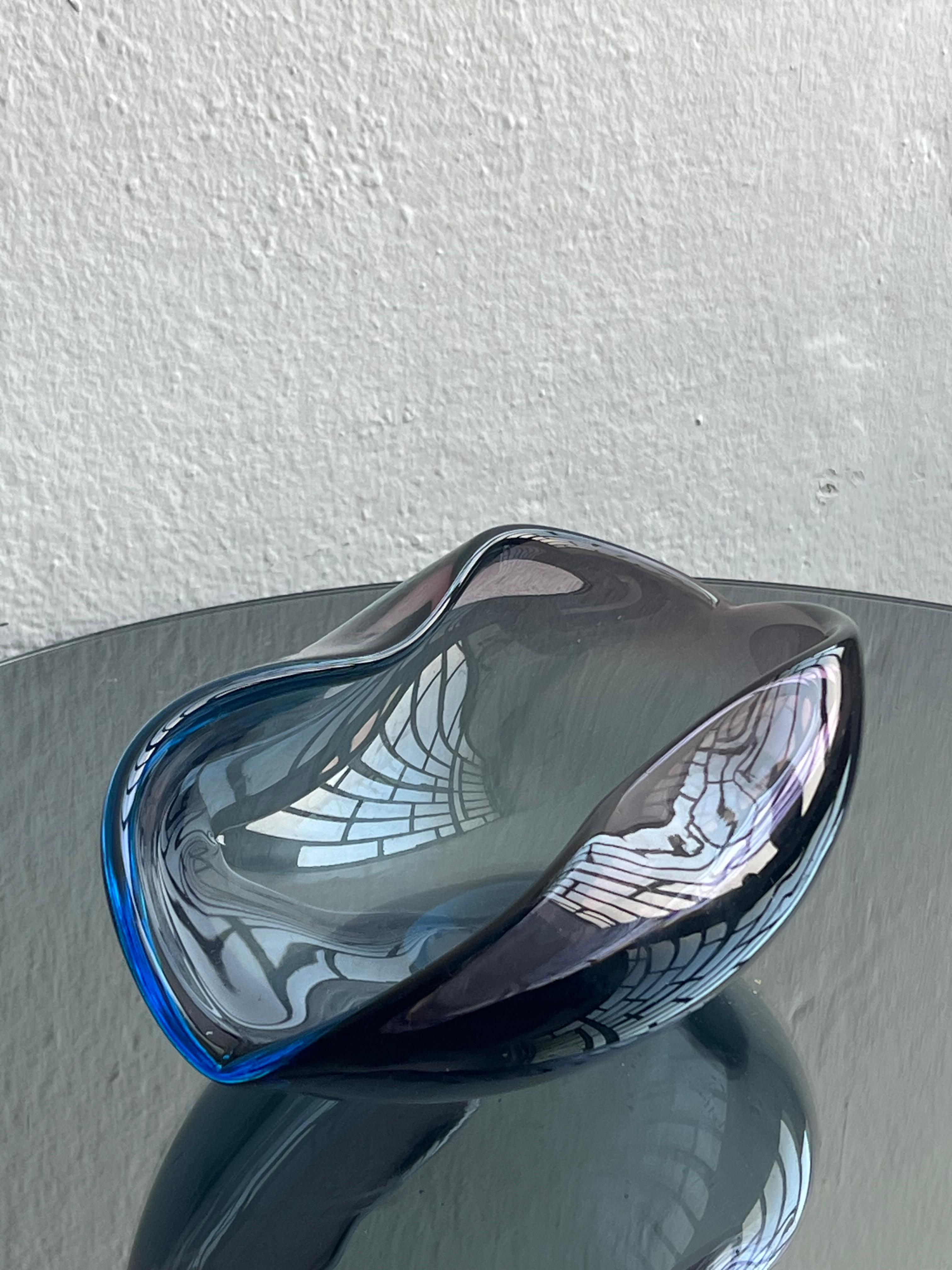 Vintage Massive Murano Glass Sommerso Schale, Blau, klares und violettes flüssiges Glas im Angebot 9