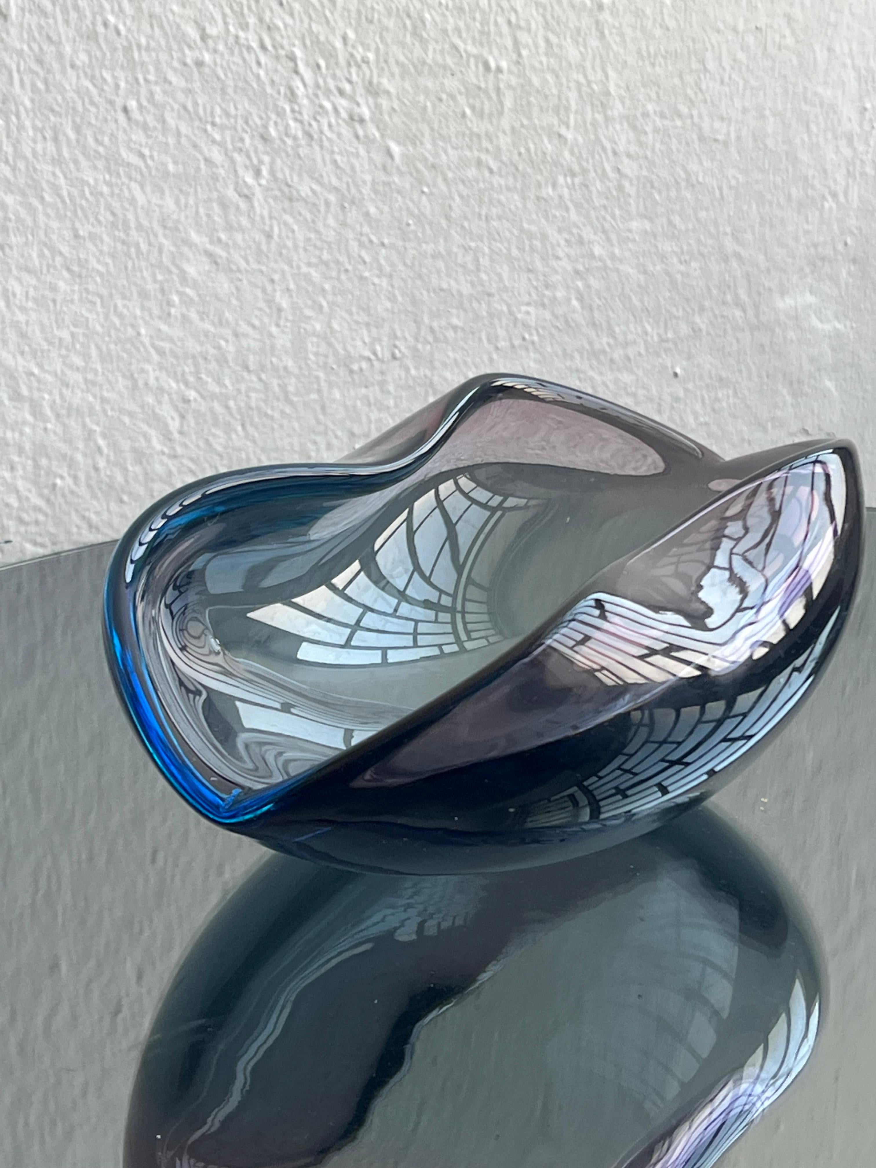Vintage Massive Murano Glass Sommerso Schale, Blau, klares und violettes flüssiges Glas im Angebot 10