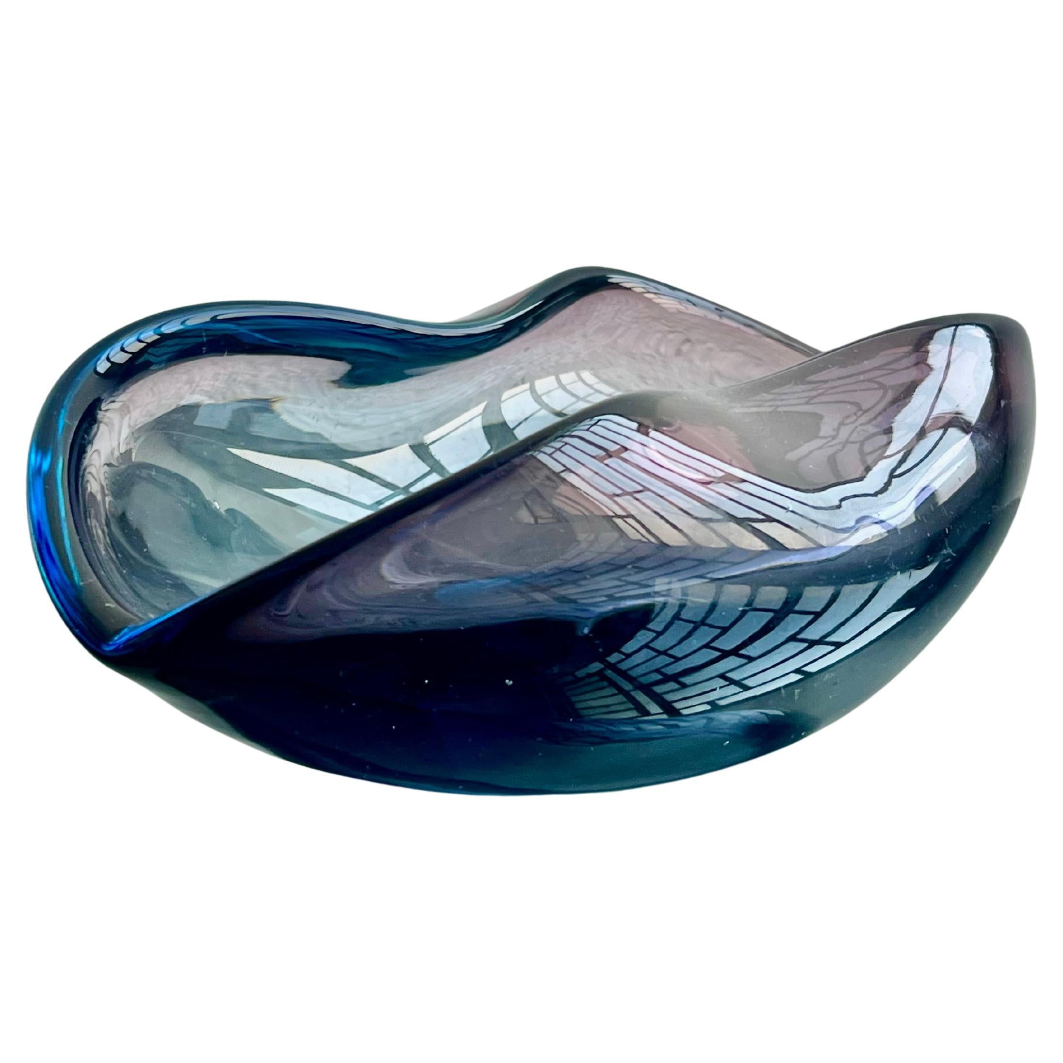 Vintage Massive Sommerso Murano Glass Bowl, Blu, clear and violet fluid glass