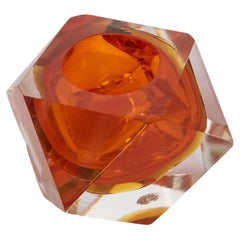 Vintage Massive "Sommerso" Paperweight in Orange Murano Glass, Flavio Poli Style