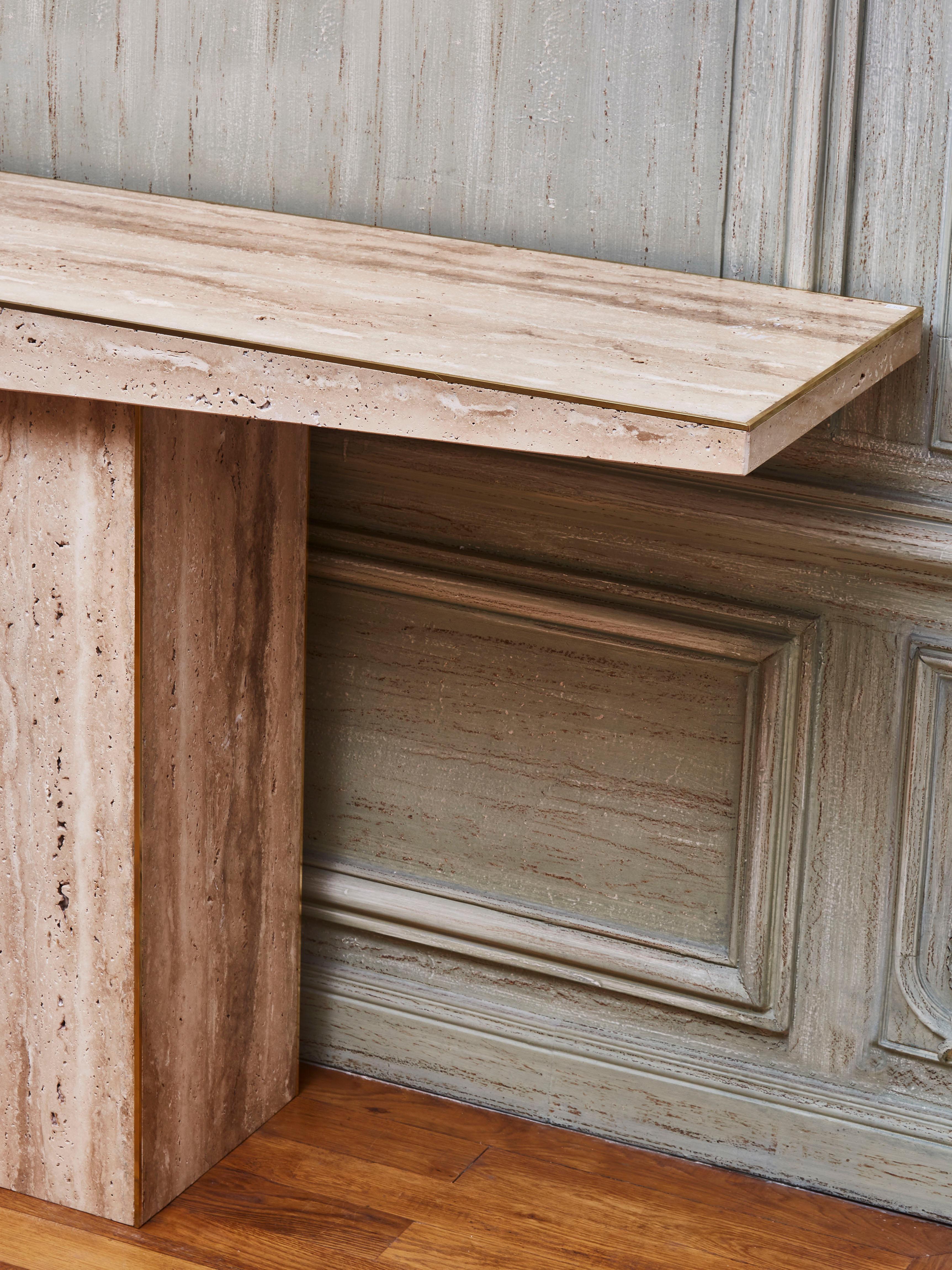 Vintage Massive Travertine Stone Consoles, 1980s In Good Condition In Saint-Ouen (PARIS), FR