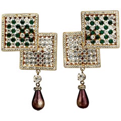 Vintage Massive VALENTINO NIGHT Rhinestone Pearl Drop Earrings