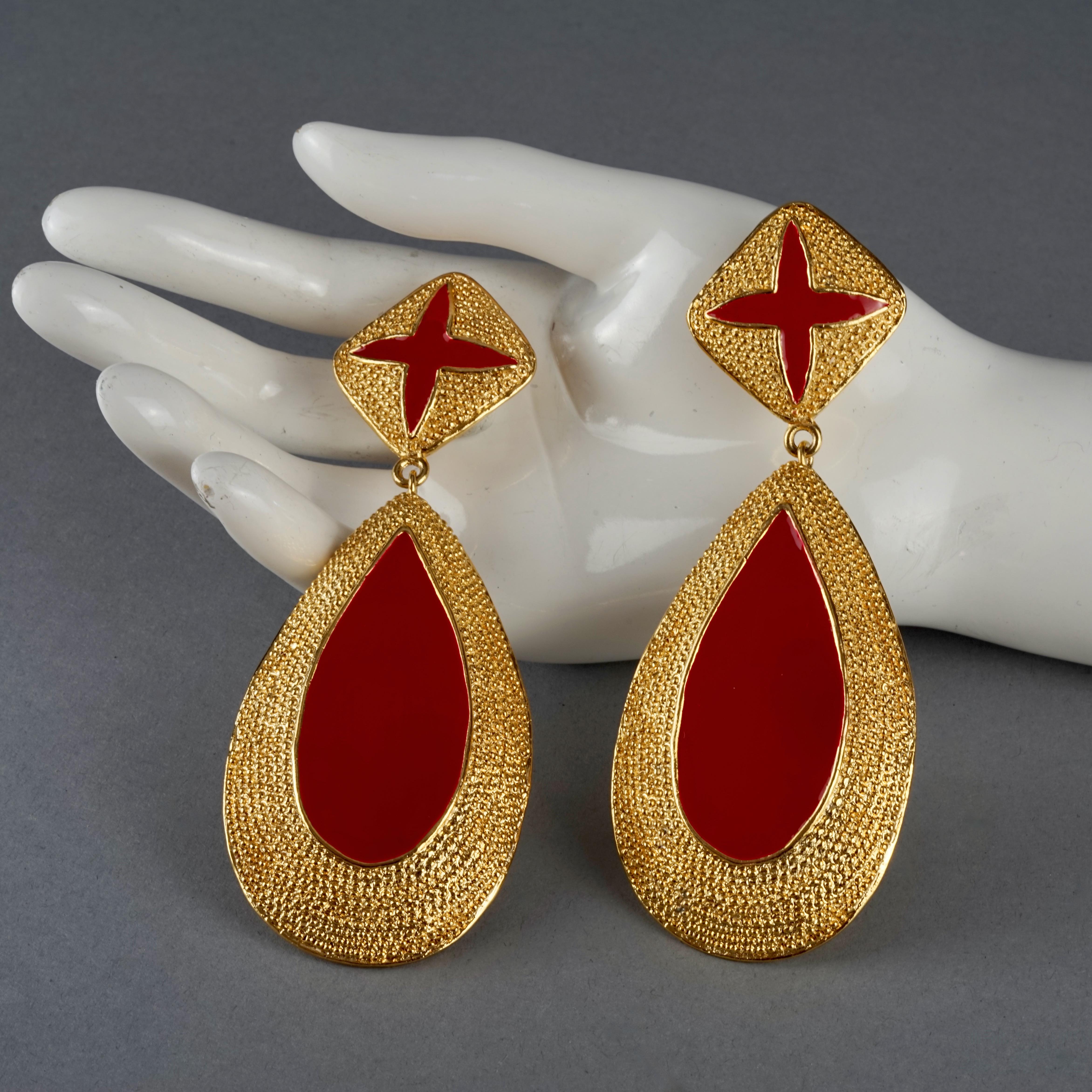 Vintage Massive VALENTINO Red Enamel Dangling Earrings For Sale 4