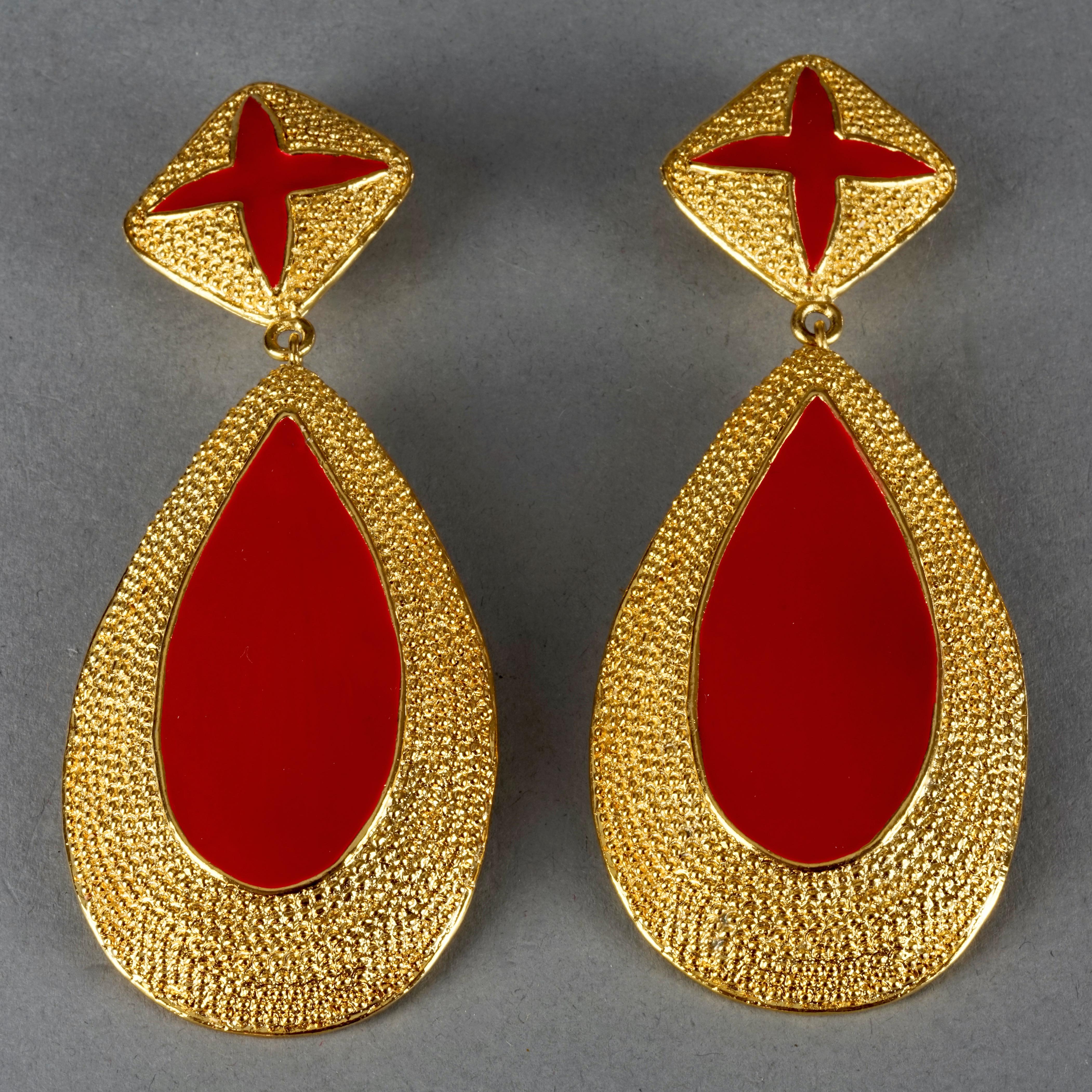 Women's Vintage Massive VALENTINO Red Enamel Dangling Earrings For Sale