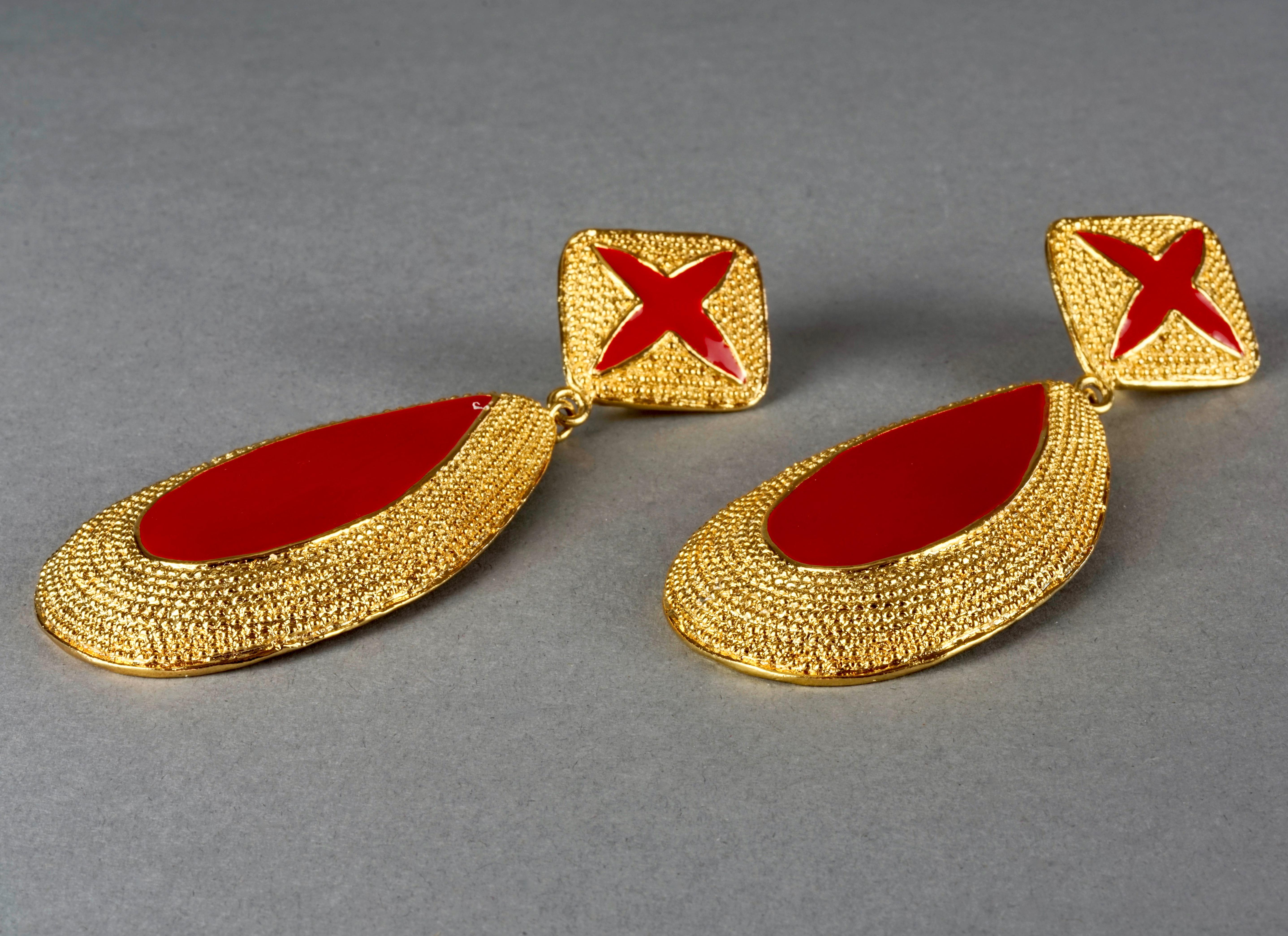 Vintage Massive VALENTINO Red Enamel Dangling Earrings For Sale 1