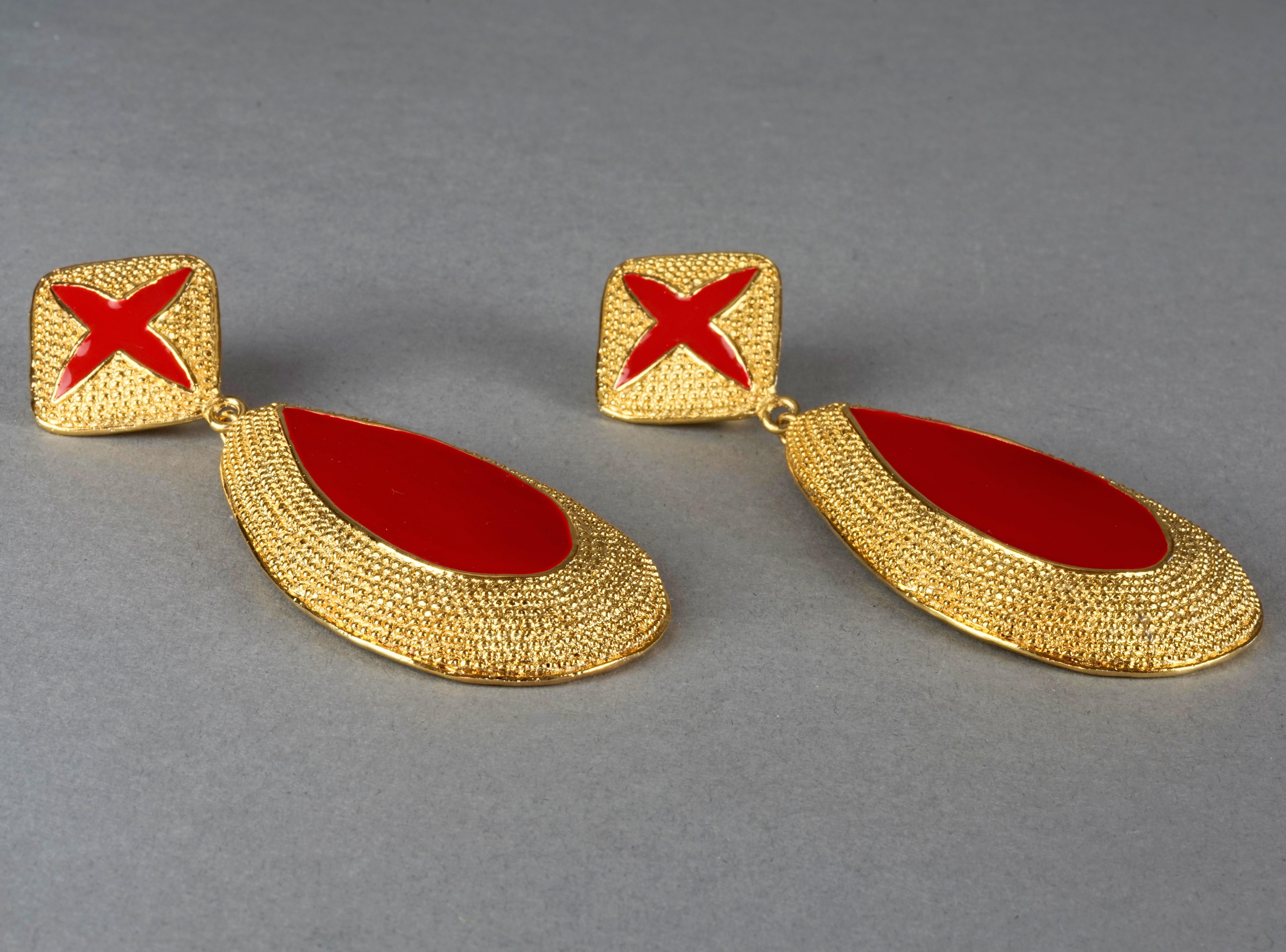 Vintage Massive VALENTINO Red Enamel Dangling Earrings For Sale 2