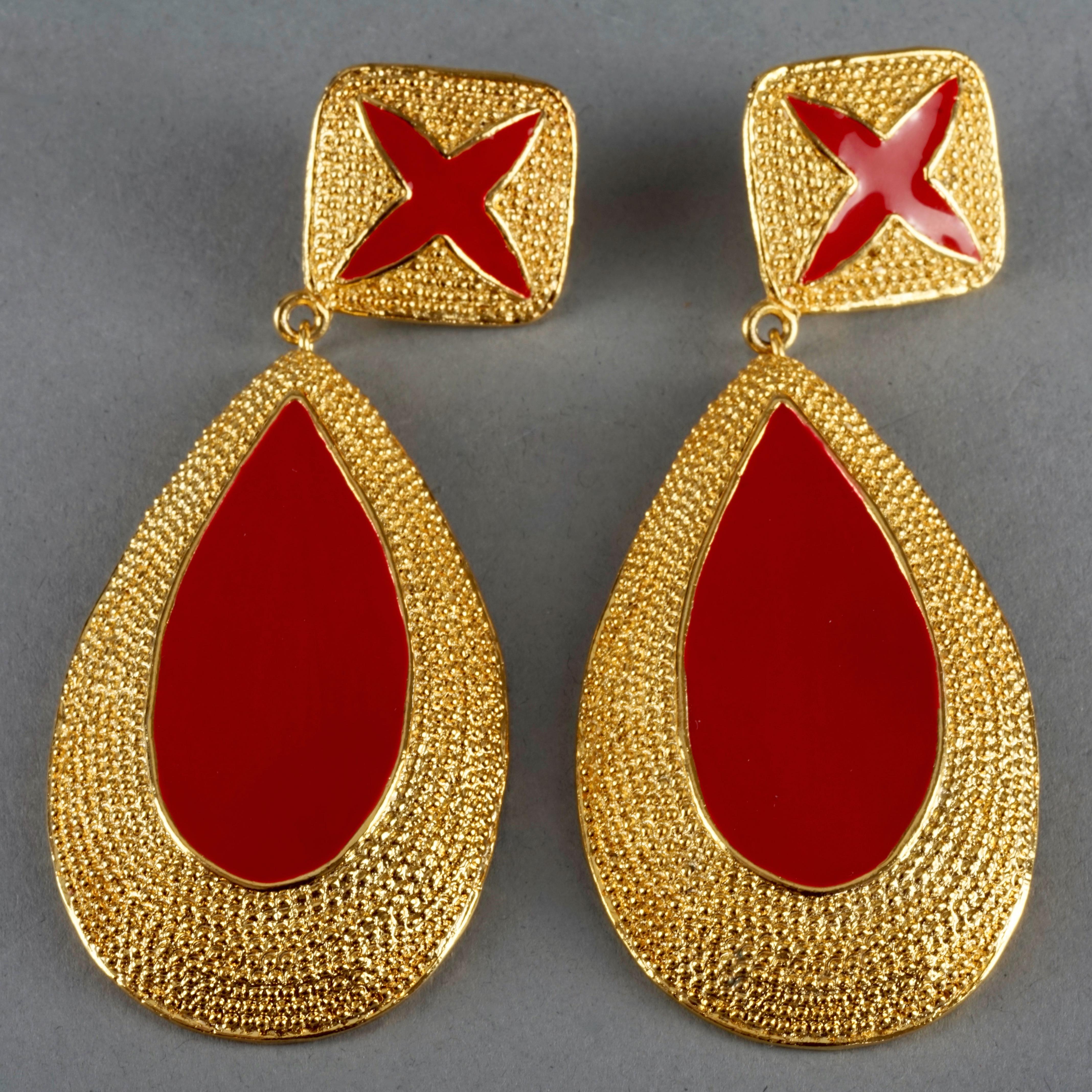 Vintage Massive VALENTINO Red Enamel Dangling Earrings For Sale 3