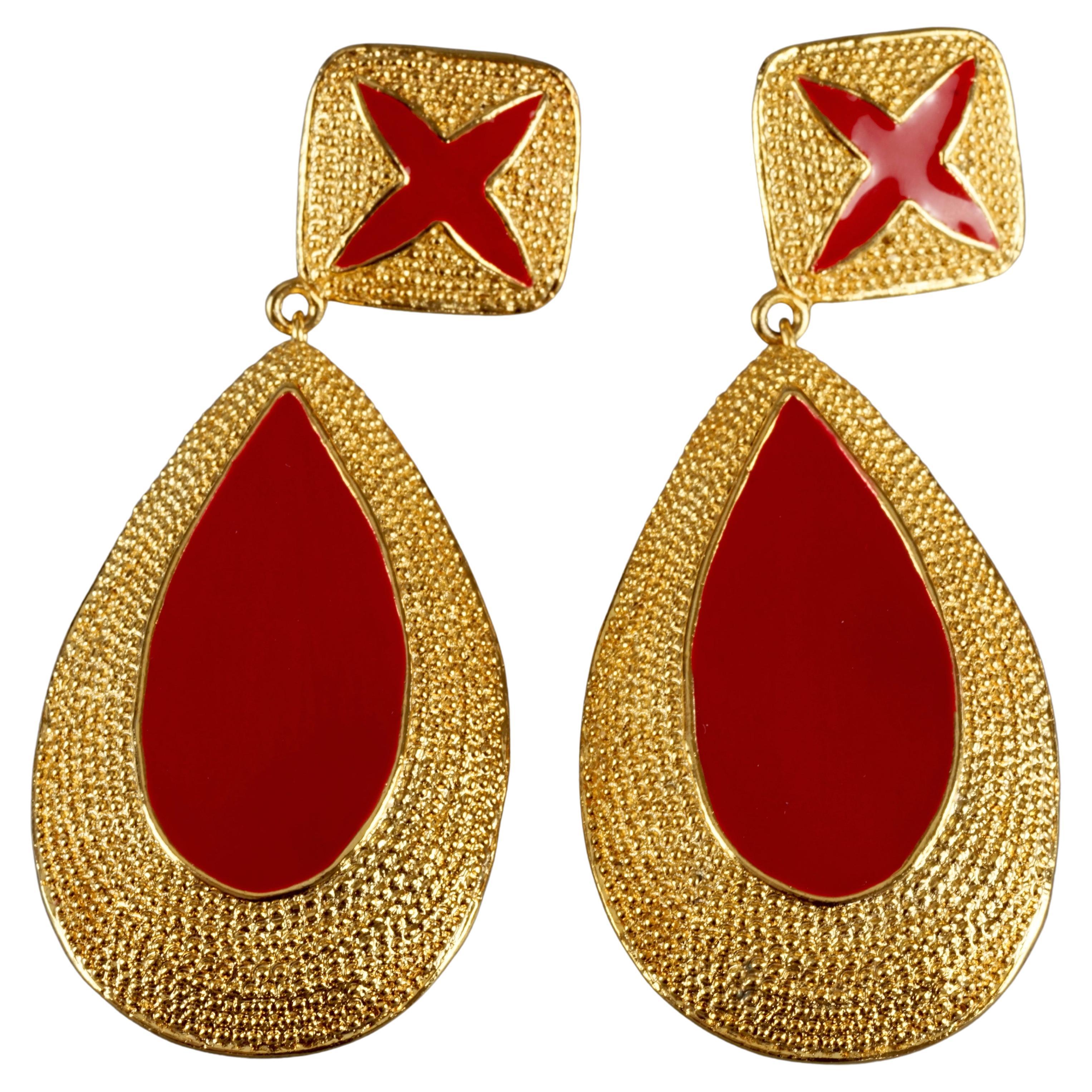 Vintage Massive VALENTINO Red Enamel Dangling Earrings For Sale