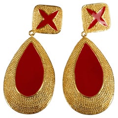 Vintage Massive VALENTINO Red Enamel Dangling Earrings