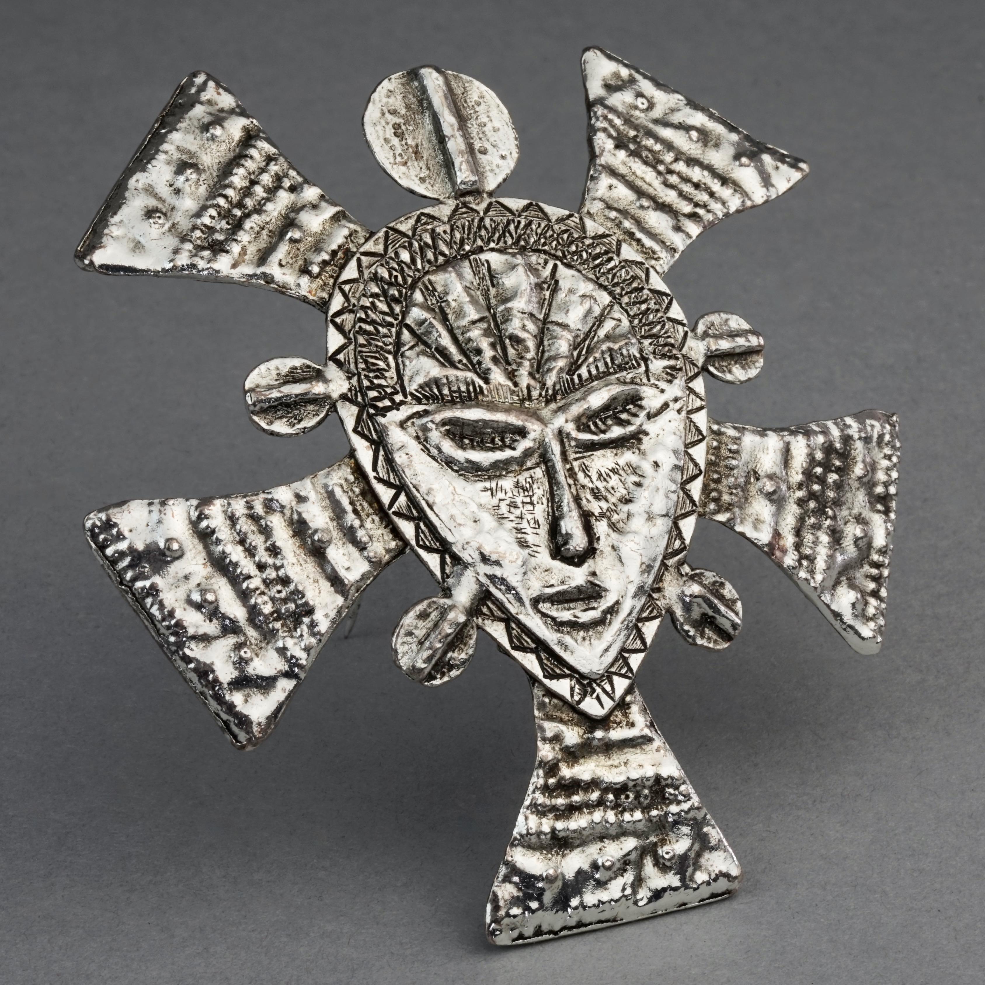 Women's or Men's Vintage Massive XAVIER LOUBENS Ethnic Face Silver Brooch For Sale