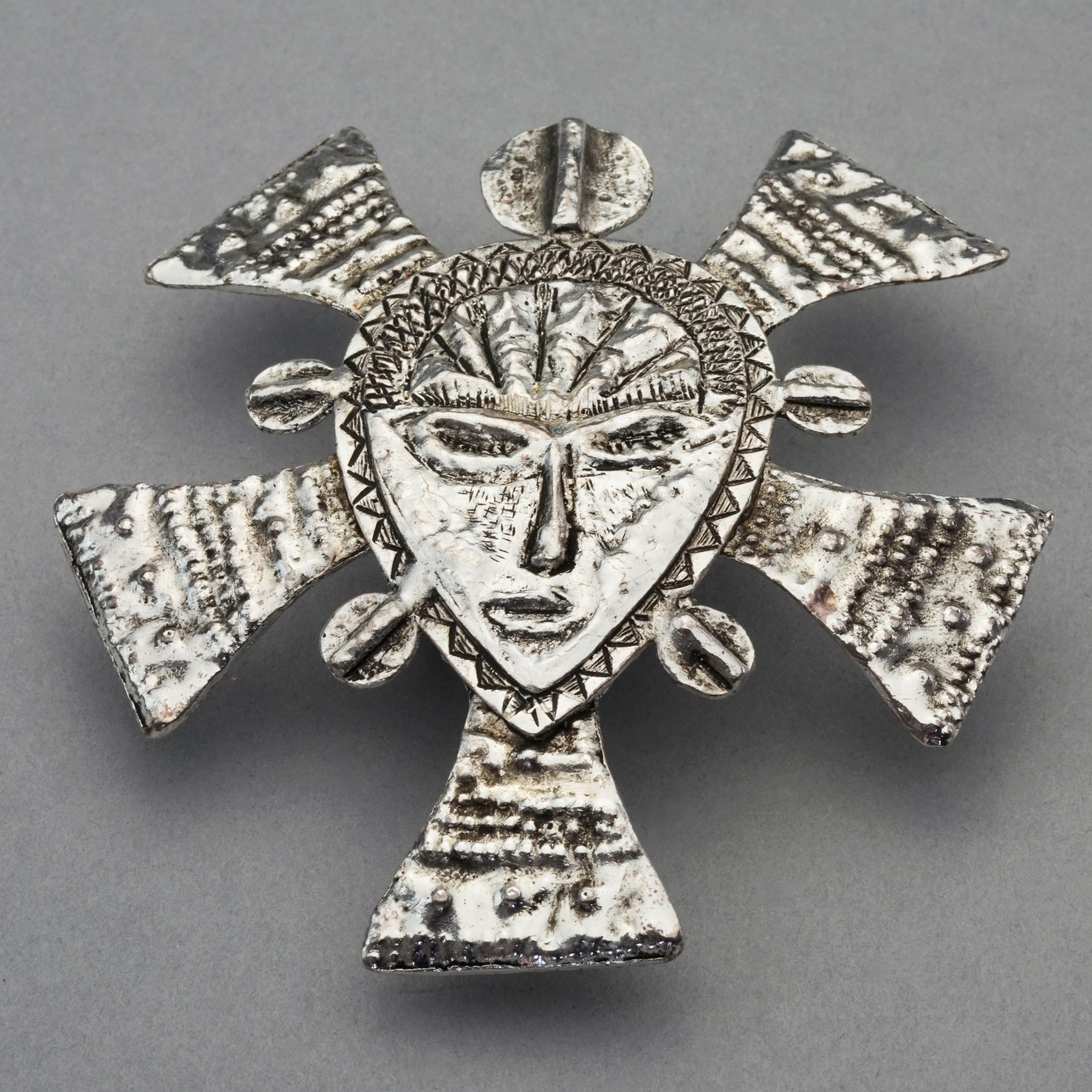 Vintage Massive XAVIER LOUBENS Ethnic Face Silver Brooch For Sale 1