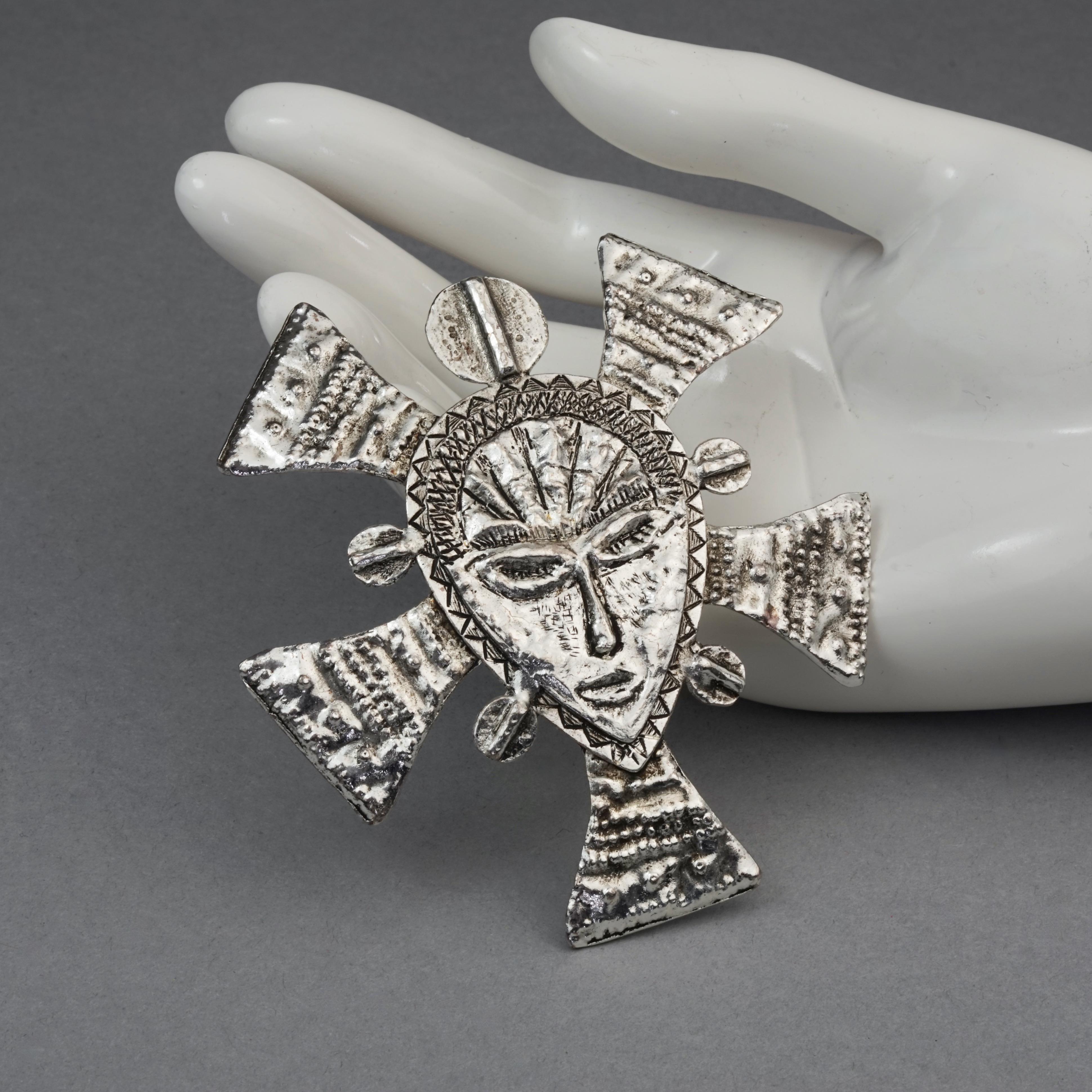 Vintage Massive XAVIER LOUBENS Ethnic Face Silver Brooch For Sale 2