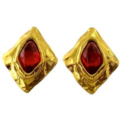 Vintage Massi\ve YSL Yves Saint Laurent Diamond Ruby Stone Earrings