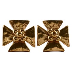 Vintage Massive YSL Yves Saint Laurent Maltese Cross Flower Earrings