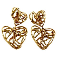 Vintage Massive YSL Yves Saint Laurent Openwork Heart Drop Earrings