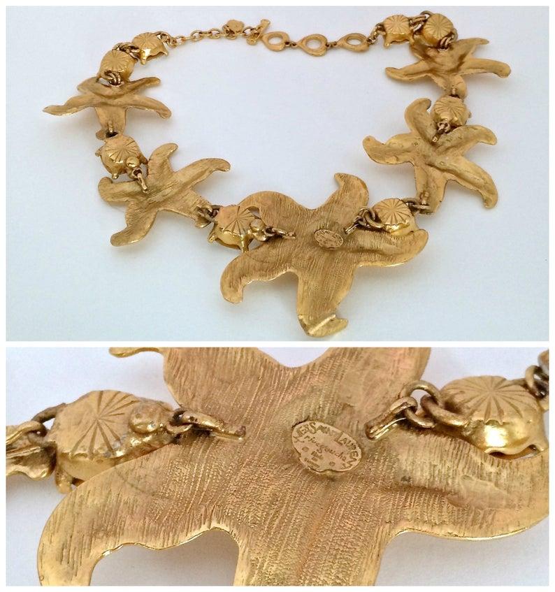 Women's or Men's Vintage Massive YSL Yves Saint Laurent Starfish Rhinestone Necklace For Sale