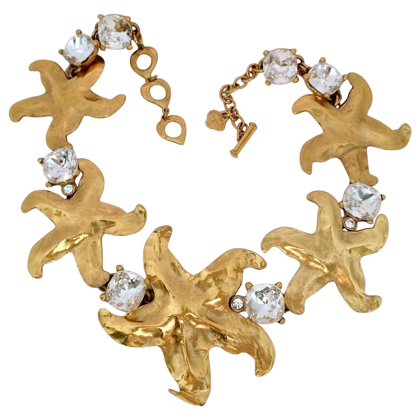 Vintage Massive YSL Yves Saint Laurent Starfish Rhinestone Necklace For Sale