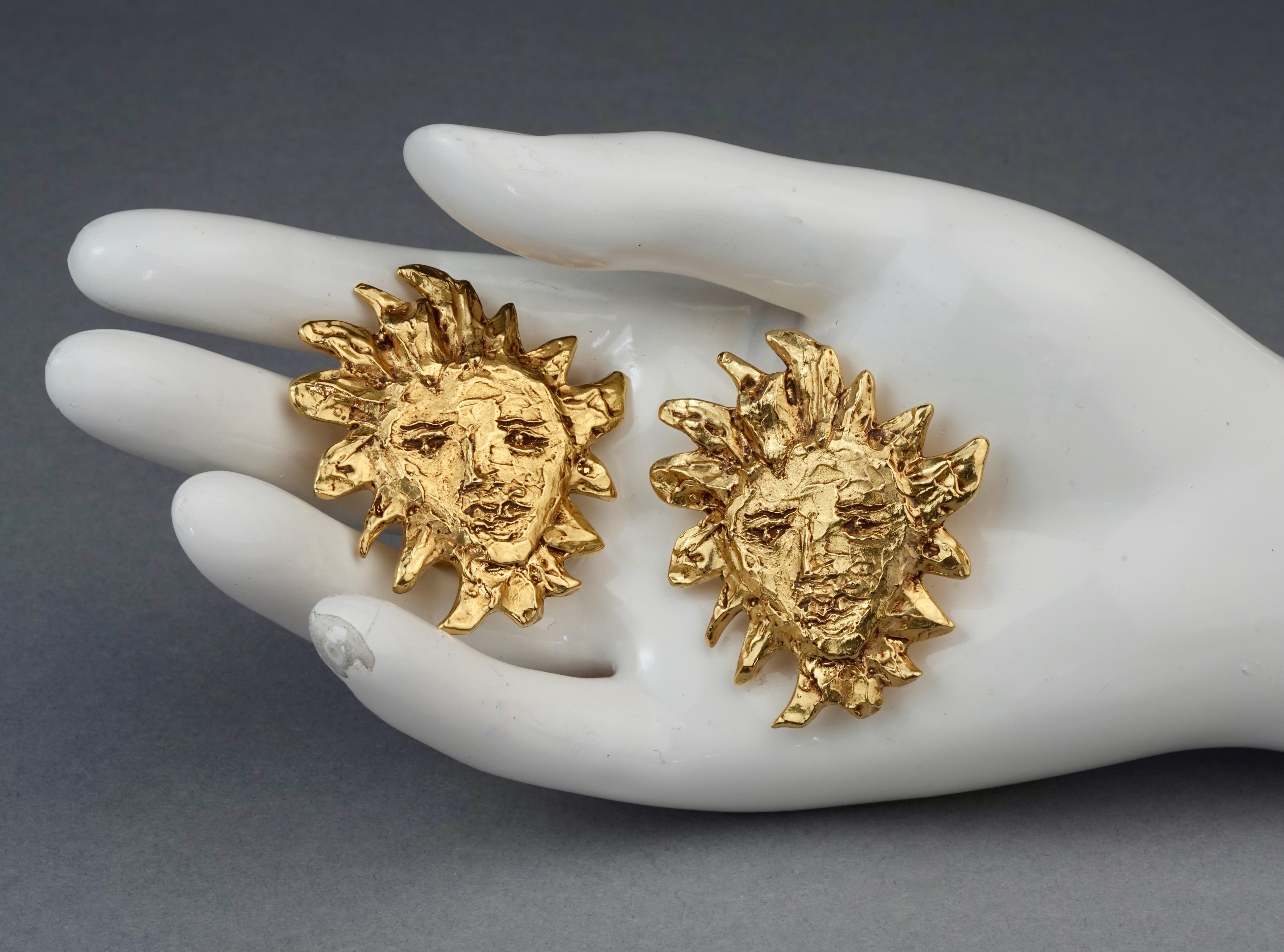 Vintage Massive YVES SAINT LAURENT Goossens Ysl Sun Face Earrings For Sale 2