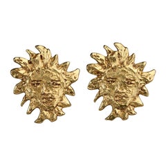 Vintage Massive YVES SAINT LAURENT Goossens Ysl Sun Face Earrings 