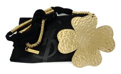 Vintage Massive YVES SAINT LAURENT Hammered Clover Necklace