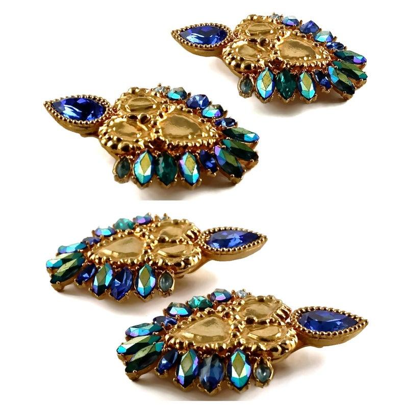 Women's Vintage Massive YVES SAINT LAURENT Iridescent Rhinestones Jewelled Earrings For Sale