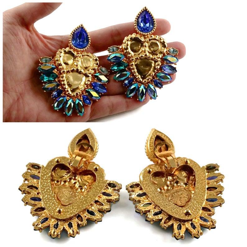 Vintage Massive YVES SAINT LAURENT Iridescent Rhinestones Jewelled Earrings For Sale 1
