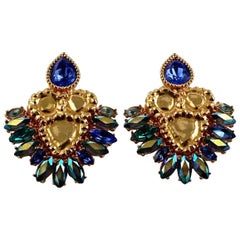 Vintage Massive YVES SAINT LAURENT Iridescent Rhinestones Jewelled Earrings