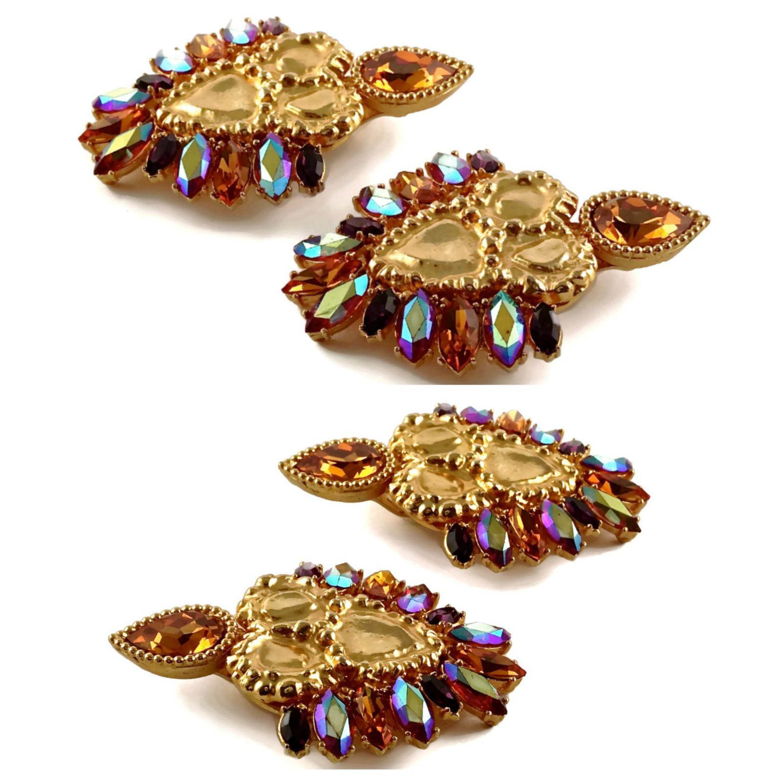 Vintage Massive YVES SAINT LAURENT Iridescent Topaz Rhinestone Jewelled Earrings In Excellent Condition In Kingersheim, Alsace
