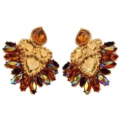 Vintage Massive YVES SAINT LAURENT Iridescent Topaz Rhinestone Jewelled Earrings