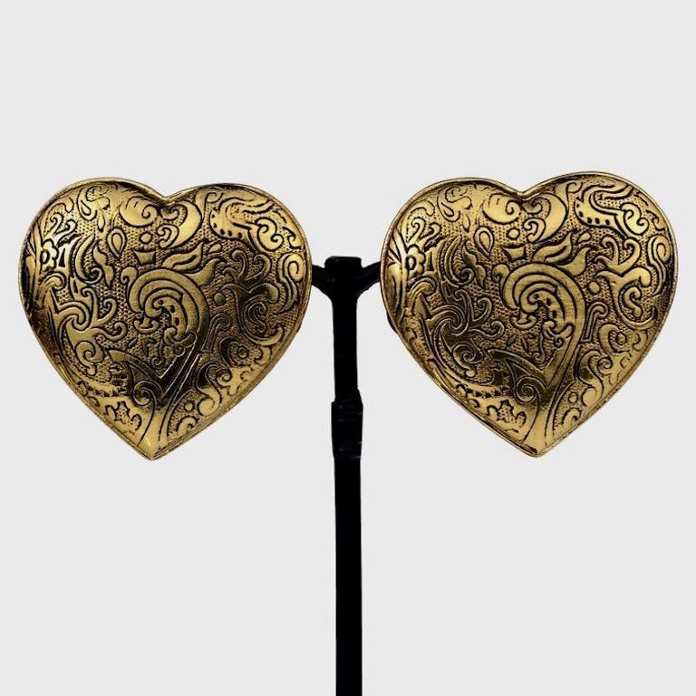 Vintage Massive YVES SAINT LAURENT Ysl Arabesque Heart Earrings In Excellent Condition In Kingersheim, Alsace
