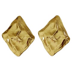 Vintage Massive YVES SAINT LAURENT Ysl by Goossens Wrinkled Diamond Earrings