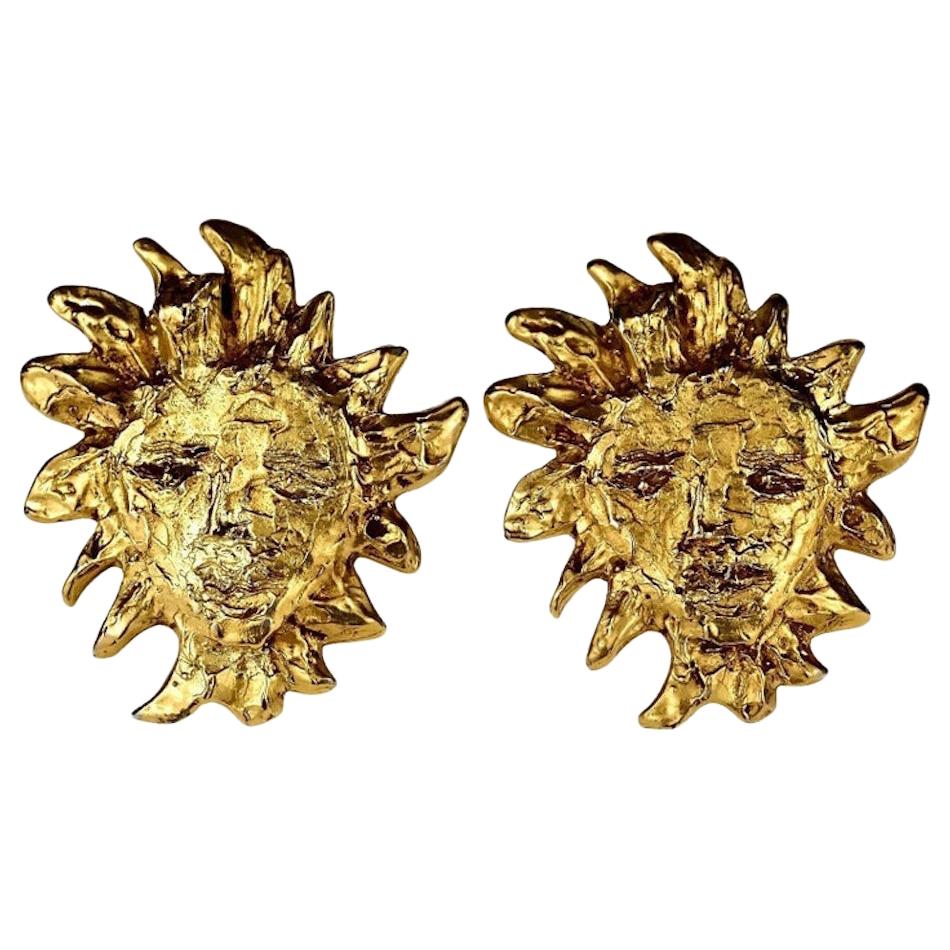 Vintage Massive YVES SAINT LAURENT Ysl by Robert Goossens Sun Face Earrings