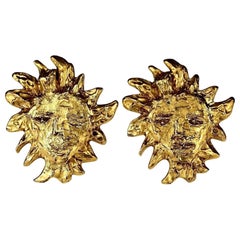 Vintage Massive YVES SAINT LAURENT Ysl by Robert Goossens Sun Face Earrings