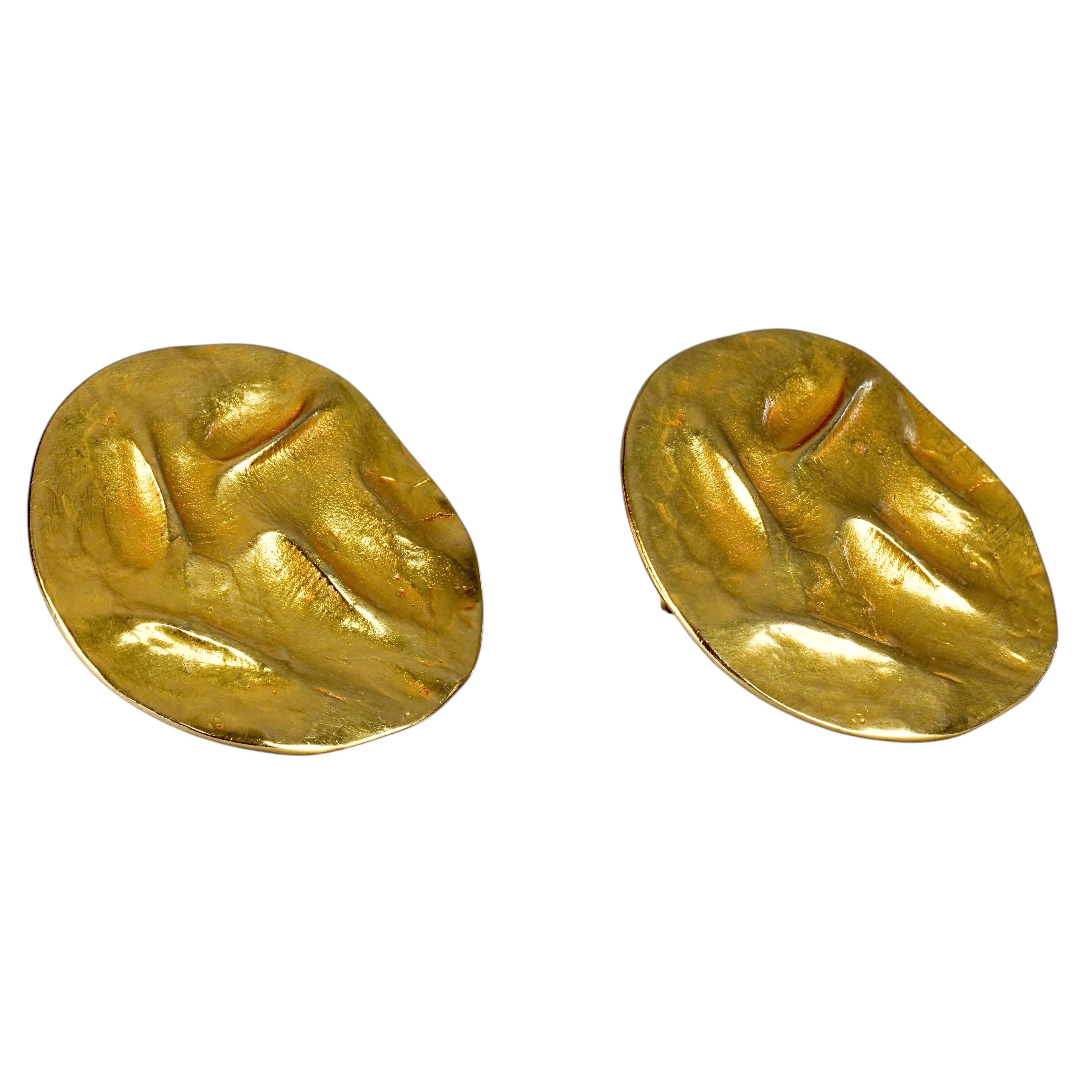 Vintage Massive YVES SAINT LAURENT Ysl by Robert Goossens Wrinkled Disc Earrings