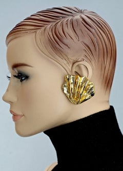 Vintage Massive YVES SAINT LAURENT Ysl Fan Coral Shell Earrings