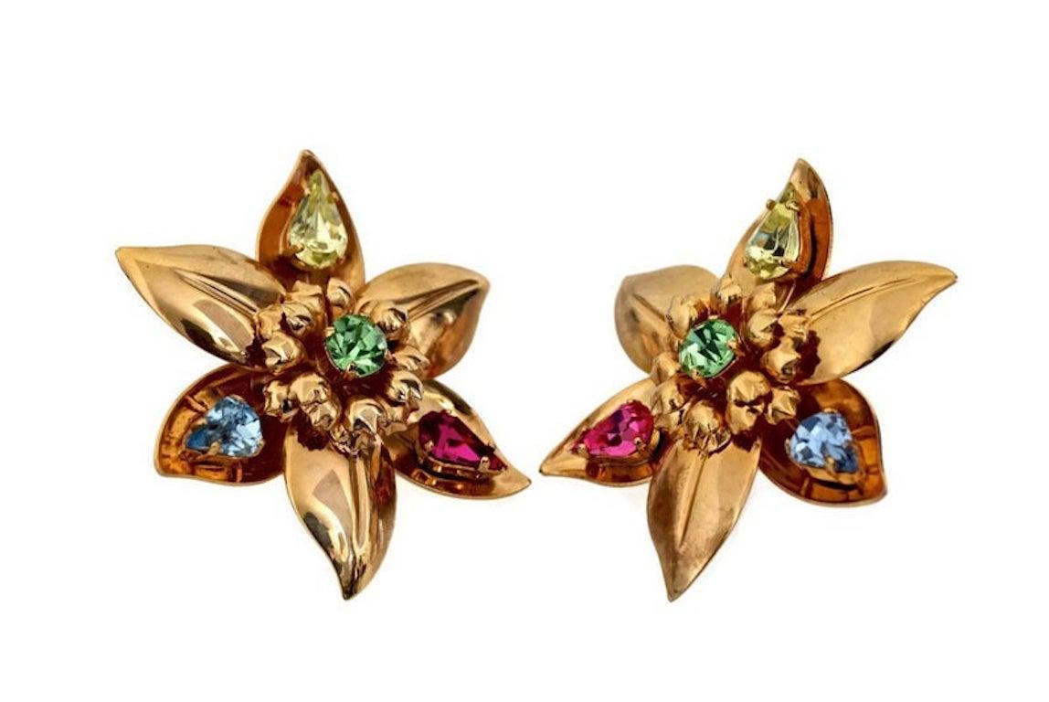 Vintage Massive YVES SAINT LAURENT Ysl Flower Rhinestone Earrings 1