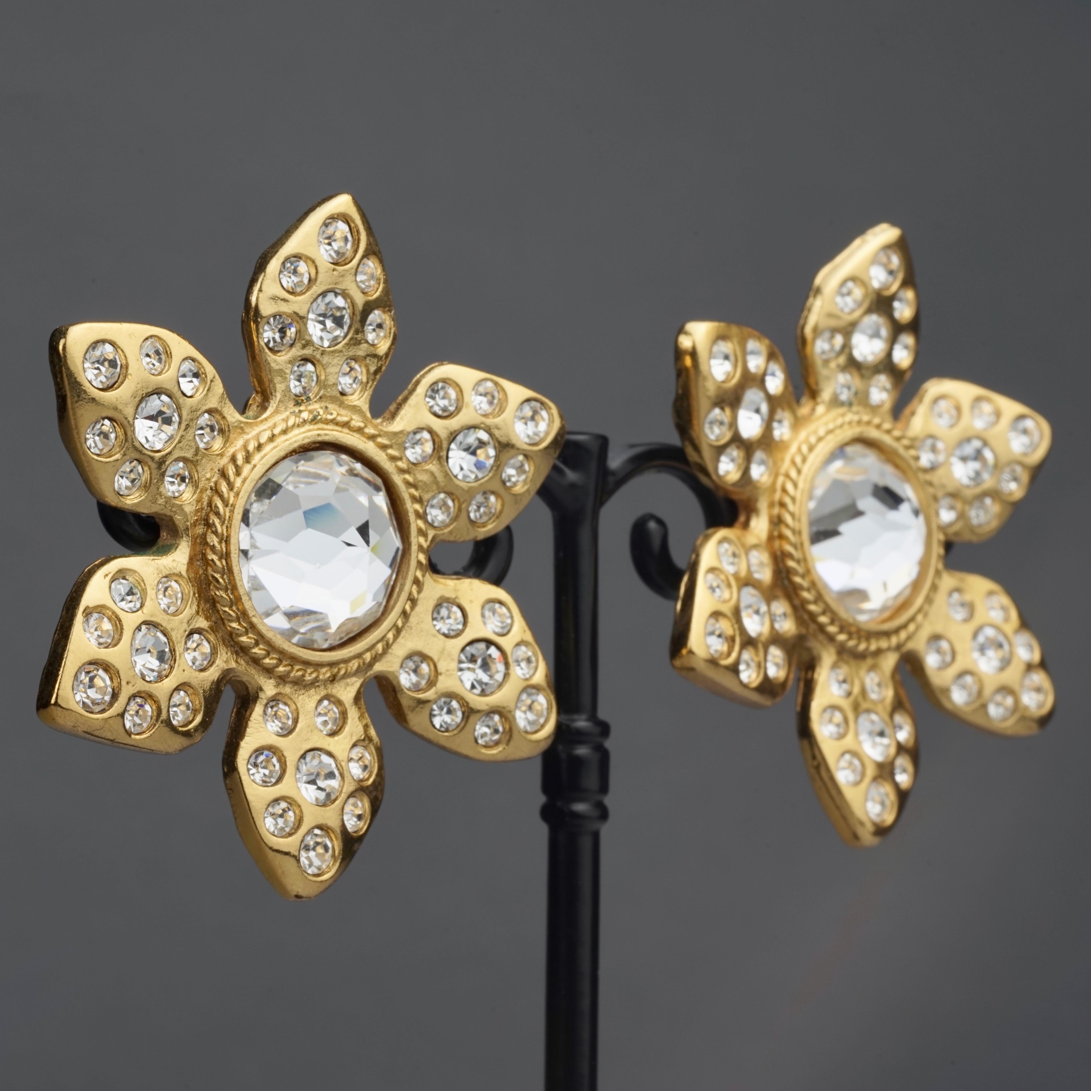 Vintage Massive YVES SAINT LAURENT Ysl Flower Rhinestone Earrings For Sale 2