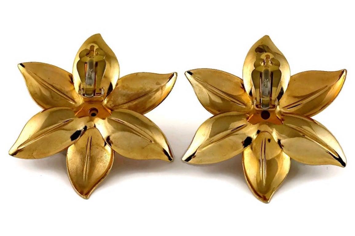 Vintage Massive YVES SAINT LAURENT Ysl Flower Rhinestone Earrings 3