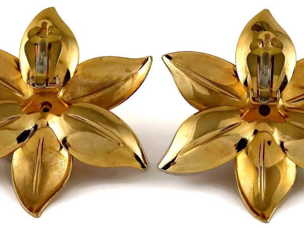 Vintage Massive YVES SAINT LAURENT Ysl Flower Rhinestone Earrings 4