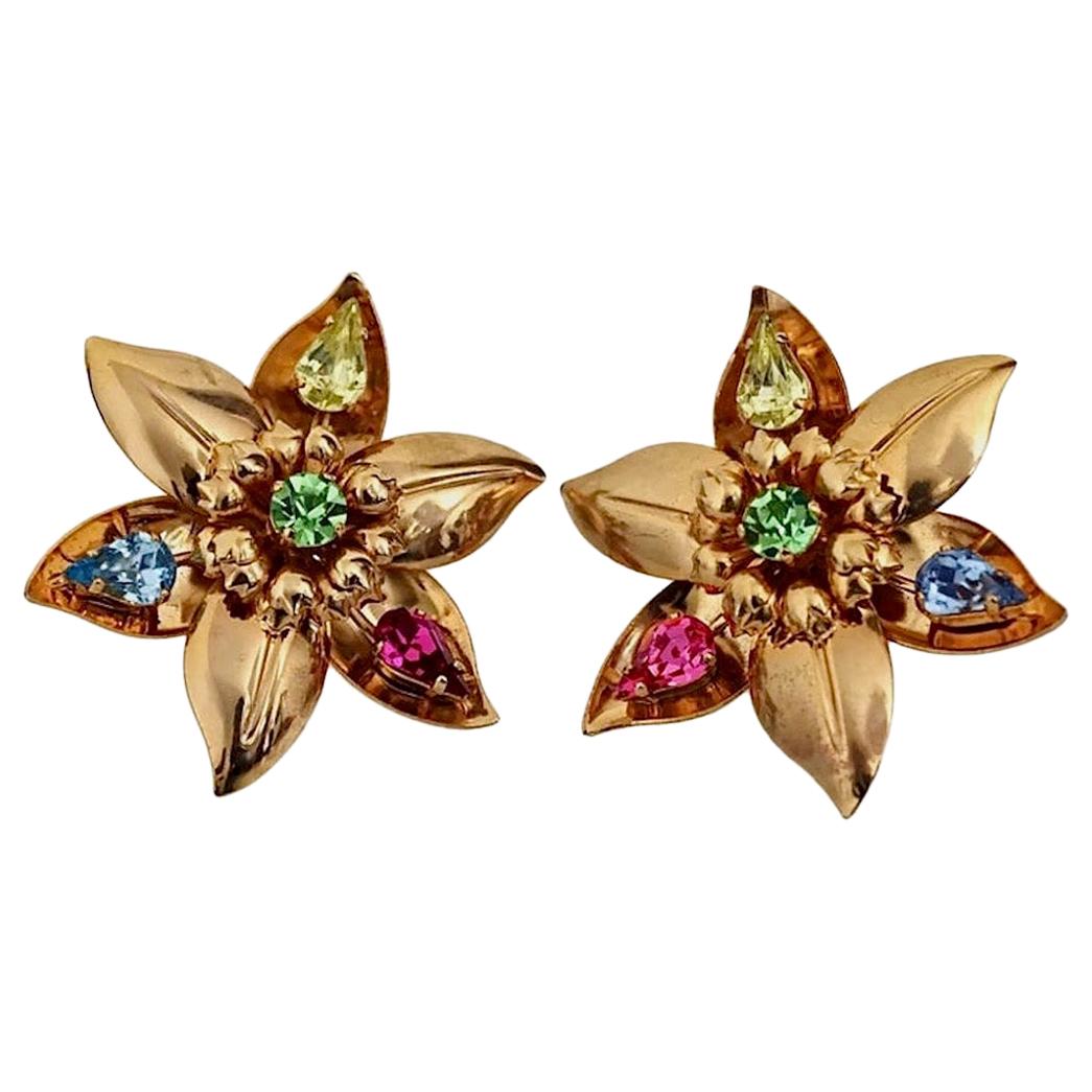 Vintage Massive YVES SAINT LAURENT Ysl Flower Rhinestone Earrings