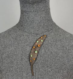 Vintage Massive YVES SAINT LAURENT Ysl Jewelled Leaf Brooch