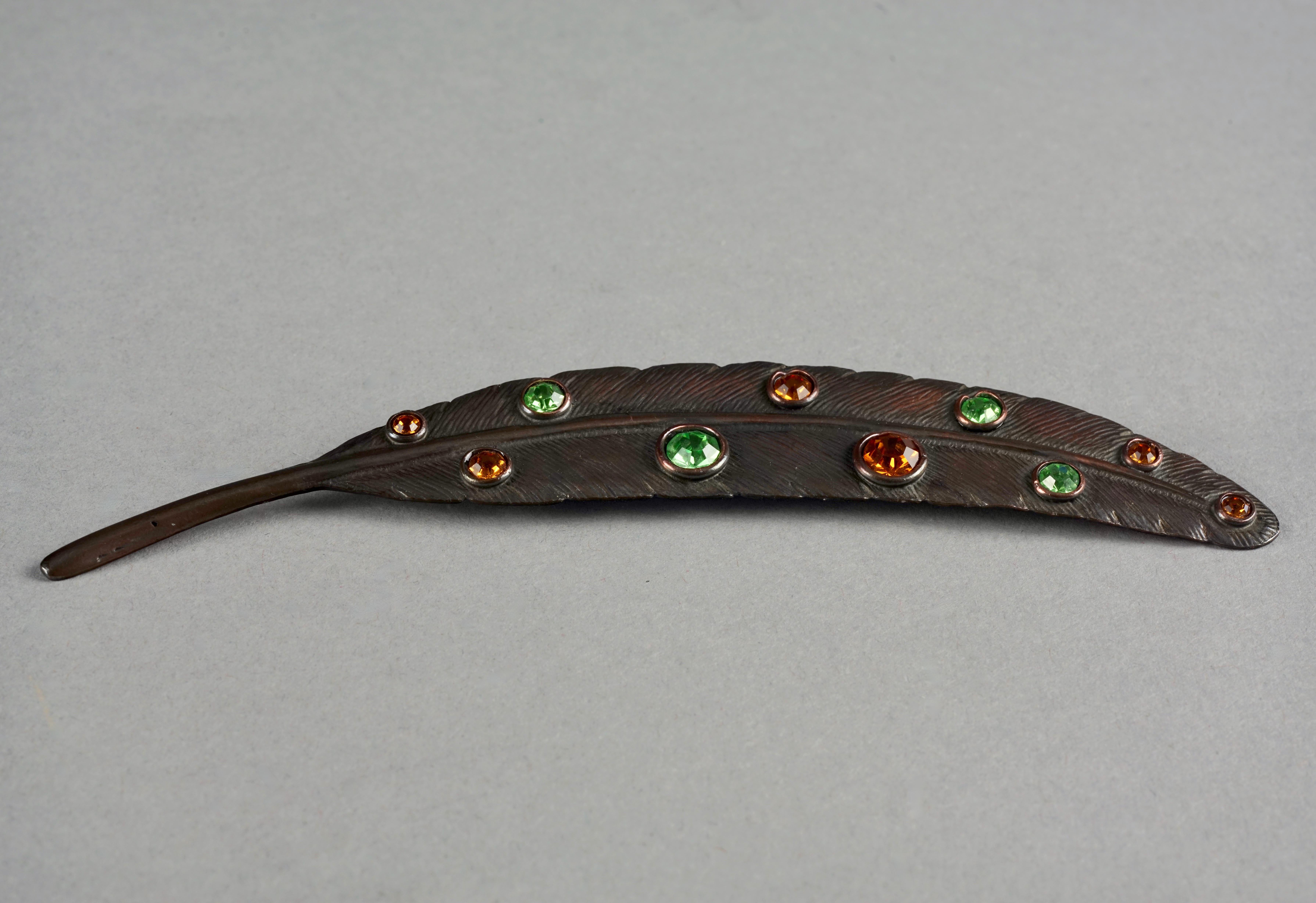 Vintage Massive YVES SAINT LAURENT Ysl Jewelled Leaf Brooch For Sale 1