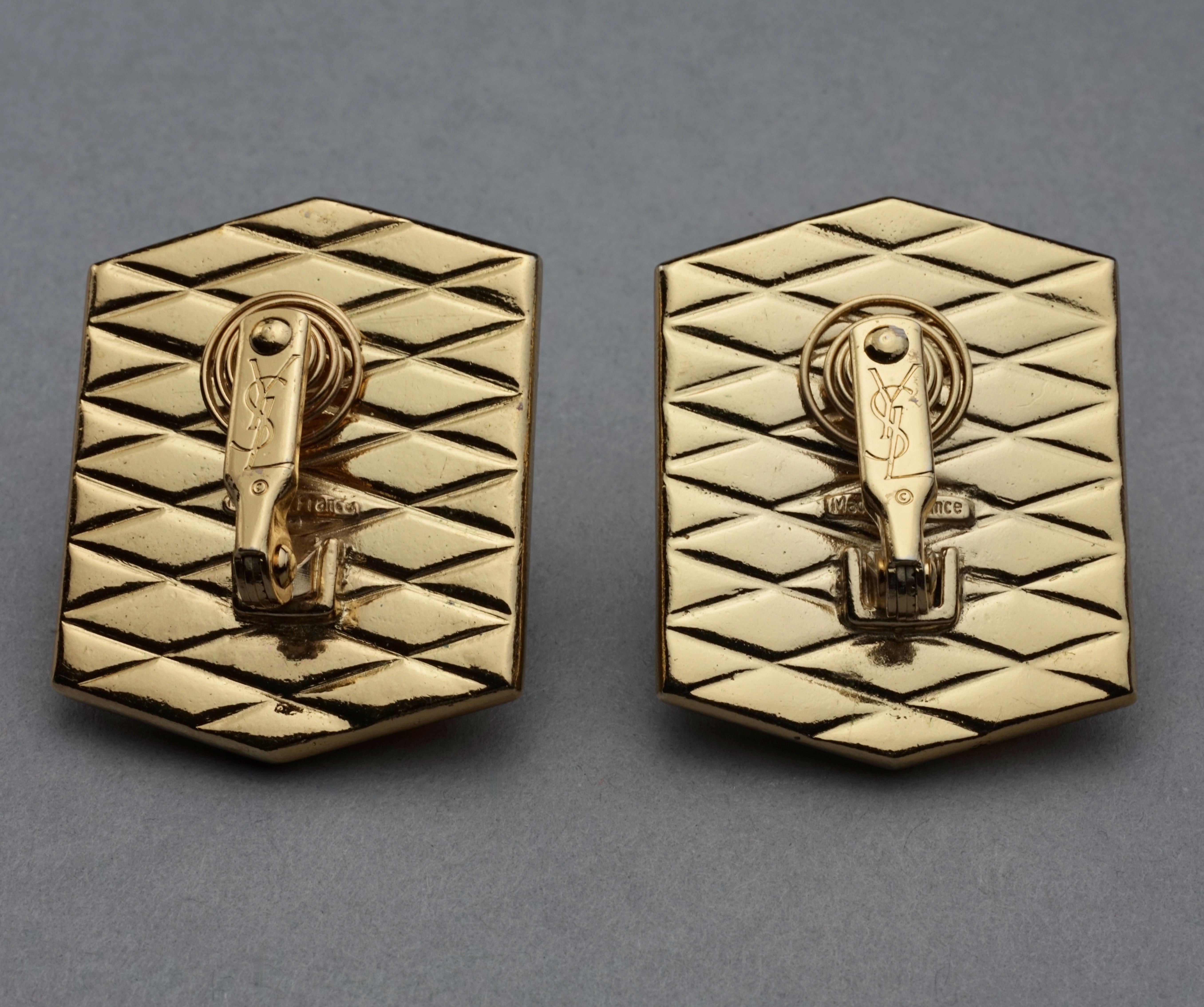 Vintage Massive YVES SAINT LAURENT Ysl Lucite Rhinestone Hexagon Earrings For Sale 5