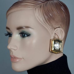 Vintage Massive YVES SAINT LAURENT Ysl Lucite Rhinestone Hexagon Earrings
