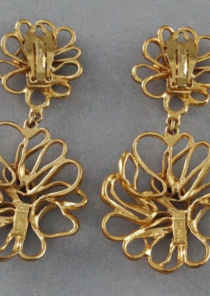 Vintage Massive YVES SAINT LAURENT Ysl Openwork Flower Wire Earrings For Sale 6