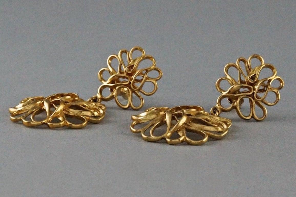 Women's Vintage Massive YVES SAINT LAURENT Ysl Openwork Flower Wire Earrings For Sale